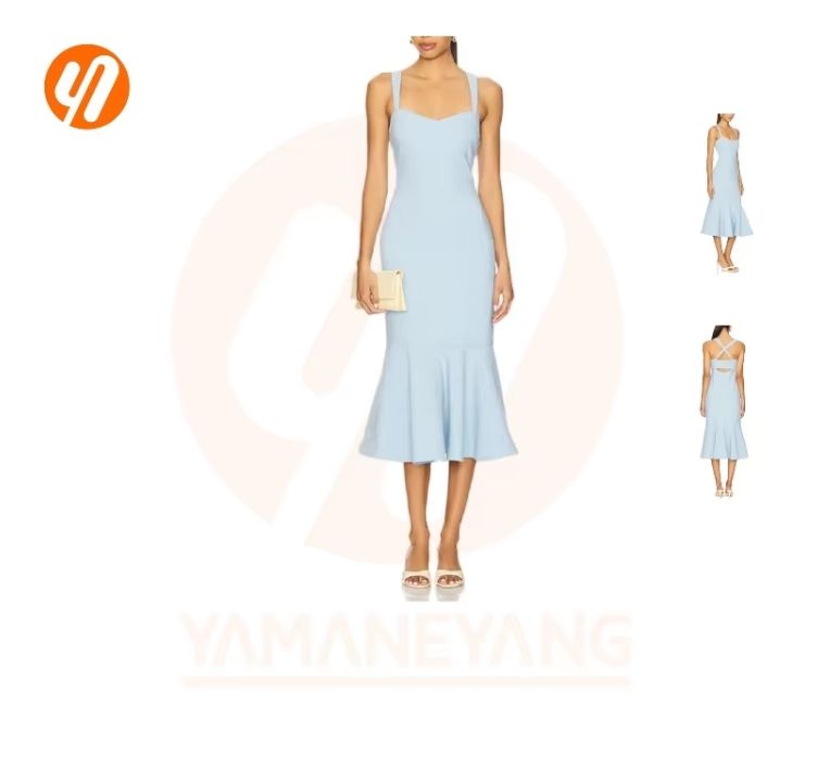 1890 nuovo Design da donna con bretelle tinta unita abito lungo a