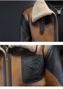 Veste en cuir pour <span class=keywords><strong>homme</strong></span>, col polo, nouvelle collection automne-hiver, doublée de fourrure, épaisse, intégrée, taille M-4XL - Product Image 4