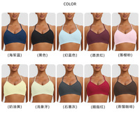 Soutien-gorge de sport dos nu à maintien élevé avec coussinets amovibles, couleur unie, séchage rapide, compression, col rond, pour le yoga, pour femme