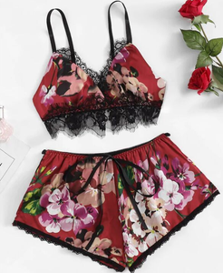 Vendita calda <span class=keywords><strong>senza</strong></span> fili Sexy in raso floreale reggiseno da donna e intimo Set di biancheria da notte setosa - Product Image 3