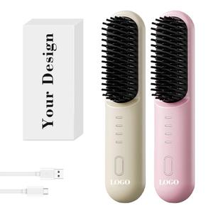 0728 4 Heat Settings Compact Hair Straightener Plastic & Aluminum Heating Wireless <b>Hot</b> <b>Comb</b> Fast Rechargeable Brush - Product Image 4