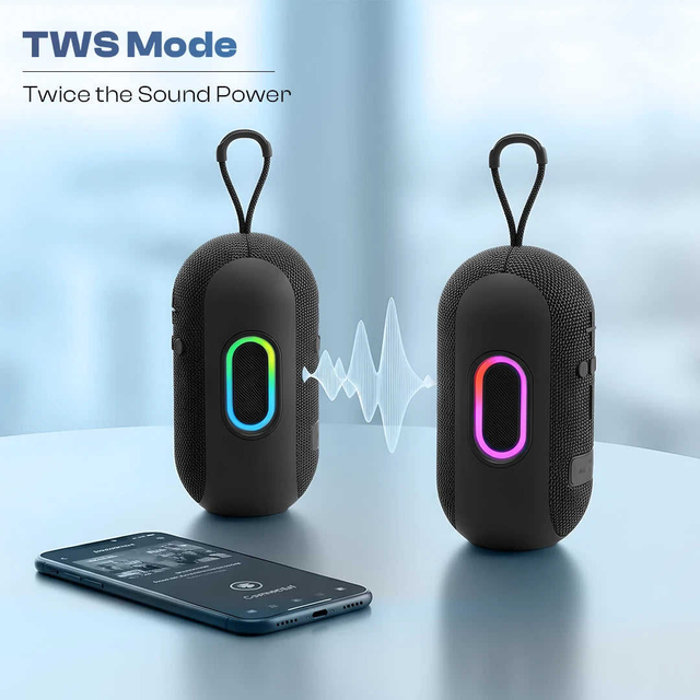 Hot New Arrival Premium Fabric Design Dual Pairing TWS Function 10W Portable Power Rich Bass Stylish RGB Durable Speaker