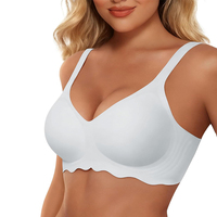 Sujetador sin costuras para mujer, con cobertura total, cuello en V, tirantes ajustables, copas acolchadas, diseño de una pieza, realce natural, comodidad durante todo el día