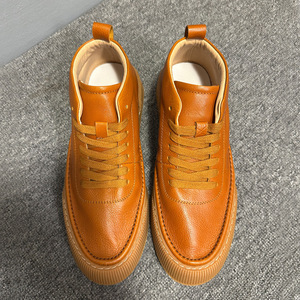 Zapatillas de Hombre con Caña Alta, de Cuero Marrón, Casuales, con Suela Acolchada, Cordones Delanteros, Color Sólido, Talla Adulto - Product Image 2