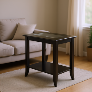 Mesa Auxiliar Rectangular Genoa con Tapa de Cristal y Estante para Sala de Estar, Diseño Moderno y Contemporáneo - Product Image 2