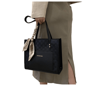 Sac fourre-tout pour femme en PU, grande capacité, avec fermeture éclair et ruban en soie, sacs à main tendance, vente en gros d'usine, article très demandé - Product Image 3