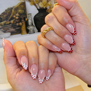 Uñas Postizas al por Mayor de Alta Calidad, 24 Piezas, <span class=keywords><strong>Acrílicas</strong></span>, de Lujo, con Punta Francesa, Marca Privada, Caja de Empaque para Vendedores - Product Image 1