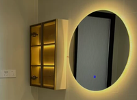 Miroir de salle de bain rond mural à écran tactile éclairé anti-buée avec LED pour fixation murale