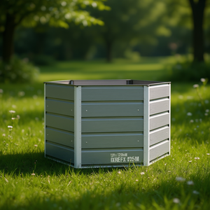 Jardinière carrée en acier gris clair 129 x 129 x 75 cm pour extérieur, pot de fleurs de jardin au design moderne et minimaliste - Product Image 2