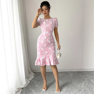 European American Summer Vintage Jacquard Slim Fit <b>Spaghetti</b> <b>Strap</b> O-Neck Floor-Length Career Dresses Natural Waist Comfortable - Product Image 3