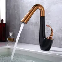 Robinet de lavabo de salle de bain en forme de cygne en laiton massif mitigeur d'évier mitigeur froid et chaud