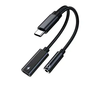 USB C to 3.5mm 헤드폰 및 충전기 어댑터 2 in 1 USB C to Aux 오디오 잭 PD 60W 빠른 충전 동글 케이블 코드 패드