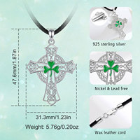 Merryshine Pendentif en argent sterling 925, amulette religieuse, bijou pour la Saint-Patrick, simple trèfle à quatre feuilles, croix celtique irlandaise