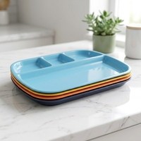 Assiette rectangulaire en plastique pour enfants, sans BPA, mignonne, à 4 compartiments, pour la maison, l'école, le restaurant, utilisable au micro-ondes