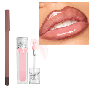 Aceite labial de gelatina brillante personalizado con kit de lápiz delineador de labios rosa desnudo Etiqueta Privada - Product Image 1