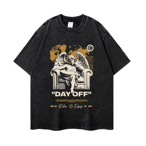 Street-Style American Vintage Loose Oversized Distressed T-Shirt with Angel Statue <b>Print</b> Short Sleeve - Product Image 2