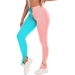 Cintura entallada azul y rosa alta calidad de las mujeres casuales populares apilado Pantalones - Product Image 3