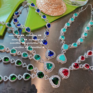 Collier pendentif émeraude multi-coupe plaqué or 18 carats gemme d'amour vert paon avec fleur plaque gland calcédoine mode - Product Image 3