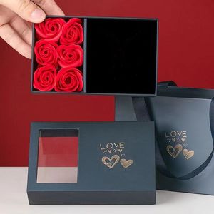 Boîte de 6 roses éternelles en savon, motif bijoux, avec couvercle fenêtre, pour la Saint-Valentin, vente en gros, cadeau - Product Image 5