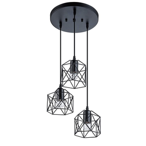 Modern Black Stainless Steel Remote Control Pendant <b>Light</b> E26 <b>LED</b> Adjustable Height Geometric Cage Chandelier <b>for</b> Dining <b>Room</b> - Product Image 1