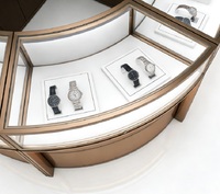 Vitrine de Luxe Courbe Dorée Rose pour Montres, Comptoir d'Îlot Haut de Gamme pour Bijoux avec Éclairage LED, Idéal pour Boutiques de Montres et Centres Commerciaux
