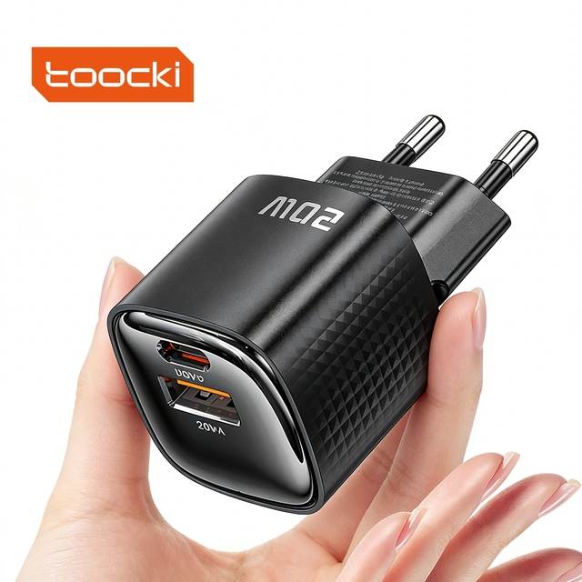 Toocki High Efficient 20W GaN Mini Fast Charger Dual Port USB C USB a PD Charging Adapter for iphone Android Daily Use