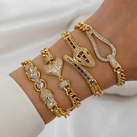 Bracelet jonc tendance géométrique pour femme en cuivre plaqué or avec zircon, motif cœur, serpent et léopard - Cadeau