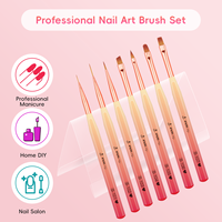 Ensemble professionnel de 7 pinceaux à ongles en acrylique hexagonaux dégradés roses pour la peinture au gel UV, le dessin et le traçage
