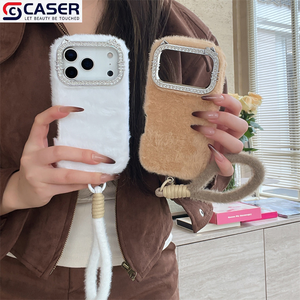 Kim cương ống kính Fluffy sang trọng trường hợp Dễ Thương Thỏ tai thiết kế mùa thu-mùa đông phong cách màu sắc tinh khiết dây buộc chống thả vỏ điện thoại cho 17/16/15 - Product Image 3