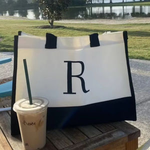 Bolso grande de lona pesada, bolso de mano de yute para mujer, bolso de mano inicial, regalos de cumpleaños <span class=keywords><strong>personalizados</strong></span> para madre, bolso de boda para novia - Product Image 2