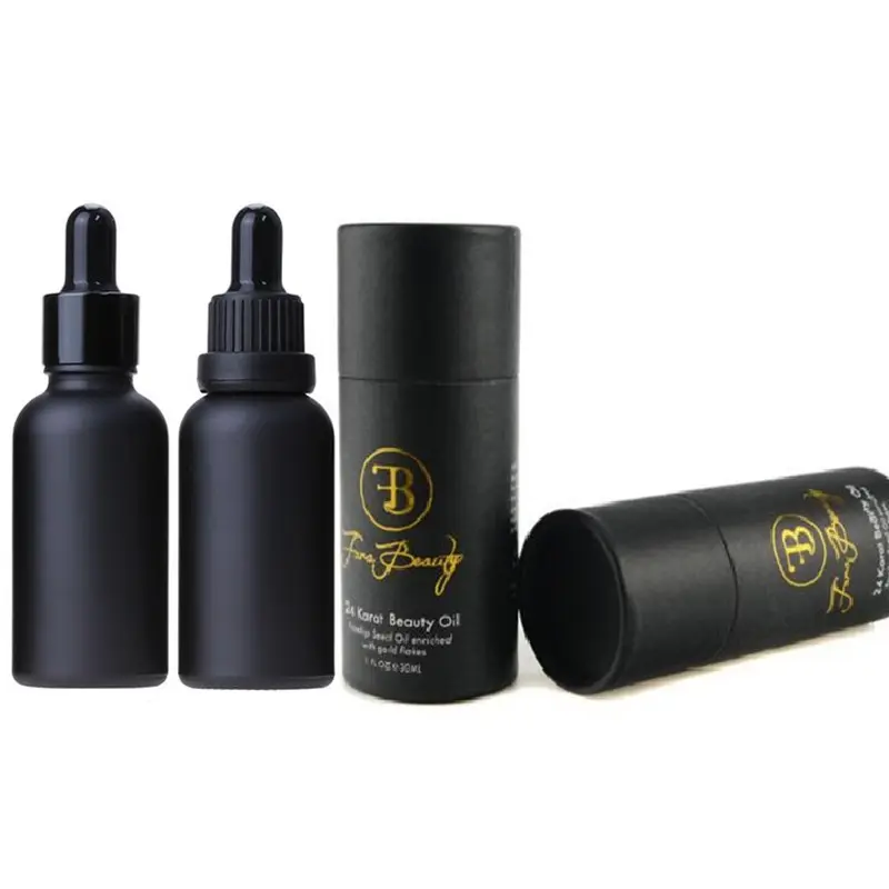 Botol Kaca Hitam Matte 30Ml, 1 Ons Botol Penetes Kaca Buram Hitam dengan Paket Tabung Kertas