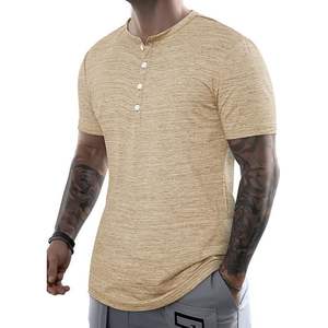 2025 hombres musculosos Slim algodón cuello en V Henley gimnasio entrenamiento camiseta atlética camisetas - Product Image 3