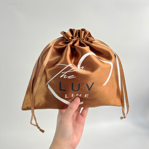 25x25cm Custom Satin Drawstring Dust <b>Cover</b> Packing Bag Personalized Logo Printing Wig Silk Satin Pouch Bag for Clothing Storage - Product Image 1