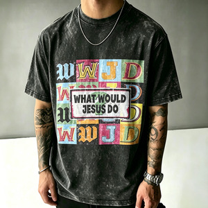 T-shirt pour homme en coton délavé à l'acide, style vintage, coupe ample, manches courtes, col rond, streetwear décontracté - Product Image 3