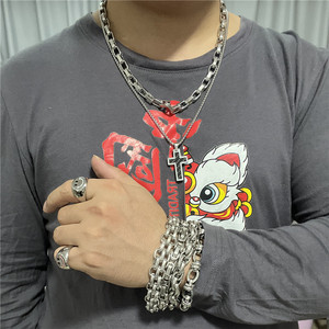 Men's Stainless Steel <b>Cross</b> Pendant With Carbon Fiber Inlay Geometric Design Necklace 120127 - Product Image 4