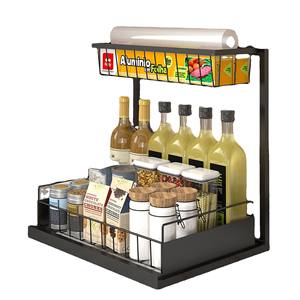 Marco de hierro para barbacoa, estante de almacenamiento de gabinete, color blanco y negro, estante extraíble para fregadero, estante para condimentos de barbacoa, Organizador - Product Image 1