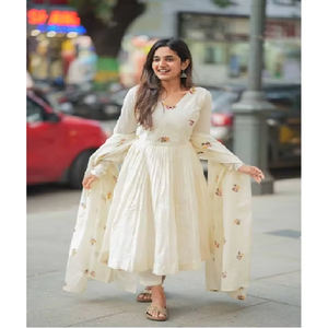 Elegant Cotton Anarkali Gown With Lightweight Fancy Dupatta Ideal For Women Ethnic Party Wear For Festivals & Daily Wear - Product Image 3