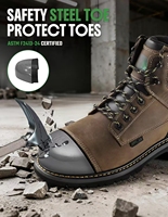 Bottes de travail pour hommes à lacets avec embout en acier, antidérapantes, résistantes aux perforations, chaussures de sécurité |   Norme ASTM F2413-24 Résistance au glissement/à l'huile/à l'eau