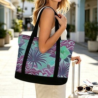 Sac de shopping en toile personnalisé à imprimé floral Hibiscus des Fidji avec fermeture éclair et longues poignées de transport