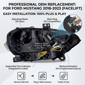 ชุดไฟหน้า VLAND รุ่น S650 แบบ LED สำหรับรถฟอร์ด มัสแตง GT Ecoboost S550 <span class=keywords><strong>ปี</strong></span> 2018 2019 2020 2021 2022 2023 - Product Image 5