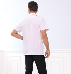 เสื้อคลุมสีขาวแขนสั้นผ้าโพลีคอตตอนสำหรับผู้ชาย คอปกสูท ทรงครอป บางเบา เหมาะสำหรับฤดูร้อน ใช้เป็นยูนิฟอร์มสำหรับคลินิกทันตกรรม ร้านขายยา และโรงพยาบาล - Product Image 5