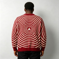 Pull en tricot rétro pour homme, motif spirale rayé jacquard, motif géométrique d'éléphant, col rond, pull tendance