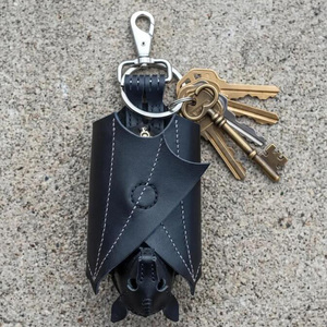 Portefeuille gothique en cuir motif chauve-souris, porte-monnaie <span class=keywords><strong>mini</strong></span>, porte-clés chauve-souris noir en PU pour Halloween, sac à ailes pliable, breloque de sac - Product Image 3