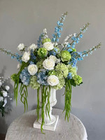 Fournisseur de mariage S602, grande boule de fleurs blanches et vertes en soie, fleurs artificielles, centre de table pour la décoration de table de mariage