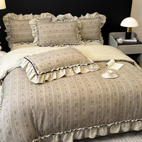 Parure de lit en gaze double couche effet lin, 100% polyester, motif floral, volants en mousseline, ensemble 4 pièces