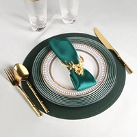 Ensemble de vaisselle de luxe vert émeraude 11 pièces, service individuel, avec assiette de présentation en verre spirale à bord doré, couverts en bambou, vaisselle de table, idéal pour un cadeau