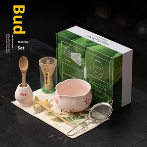 Ensemble de huit pièces de thé Matcha Peach Powder Bud, bol à thé Japandi en porcelaine écologique, outil à thé Baibenli en céramique <span class=keywords><strong>Conley</strong></span> - Product Image 1