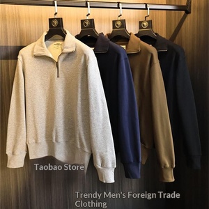 Felpa con Cappuccio Autunnale da Uomo in Stile Italiano, Lussuosa e Leggera, 100% Cotone Terry, <span class=keywords><strong>Tinta</strong></span> <span class=keywords><strong>Unita</strong></span>, Versatile, Vestibilità Ampia, Mezza Zip - Product Image 2