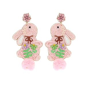 Boucles d'oreilles lapin faites à la main, tricotées à la main, style bohème ethnique, boucles d'oreilles de Pâques, bijoux de mode pour femmes - Product Image 2