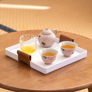 Juego de té pintado a mano, de cerámica para el hogar, estilo kung fu, con decoración bajo esmalte de peonía de madera, juego pequeño de una tetera y dos tazas. - Product Image 4